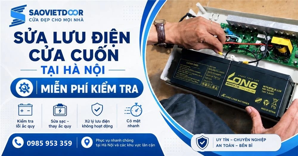 Sửa lưu điện cửa cuốn tại Hà Nội – miễn phí kiểm tra, thay ắc quy, sửa sạc